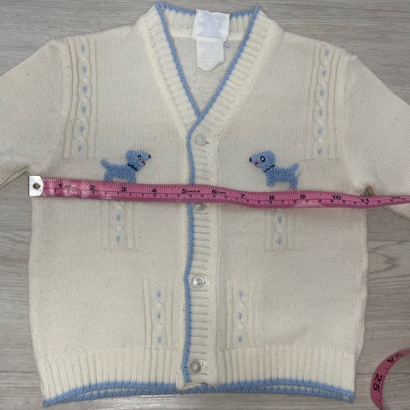 VNTG Nann-Knits Off White&Blue Dogs 9-12months Cardigan Sweater Acrylic Unisex - Picture 6 of 11